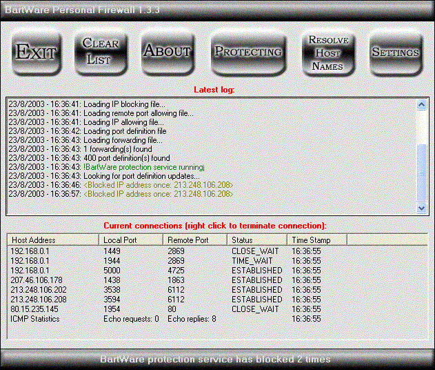 BartWare Personal Firewall Screenshot